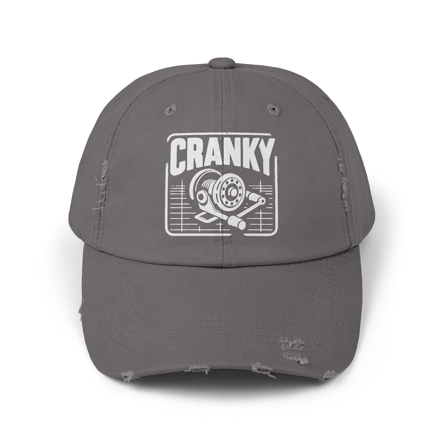 Cranky Vintage Distressed Cap — Retro Cartoon Heartbeat Graphic Hat
