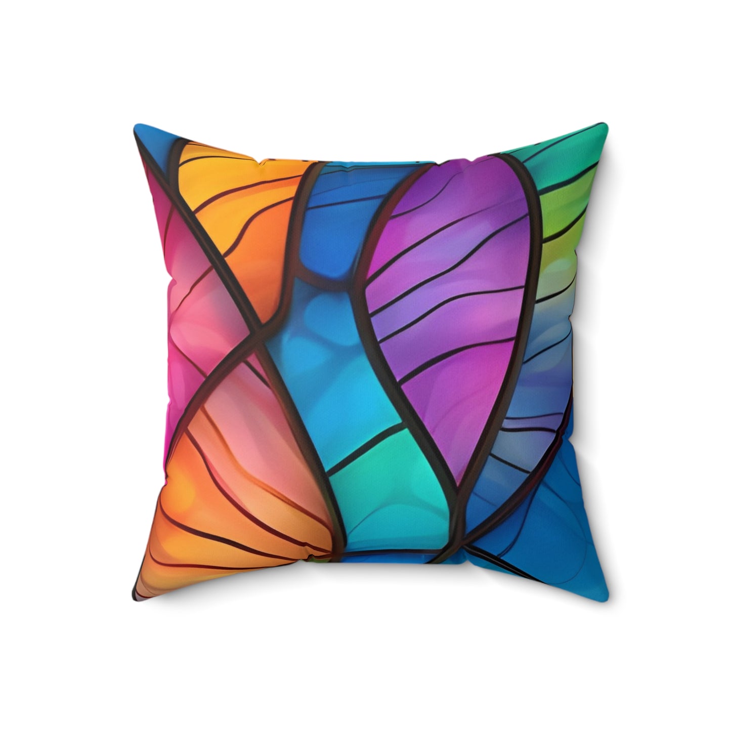 Vibrant Stained Glass Leaf Square Pillow — Colorful Abstract Decorative Cushion