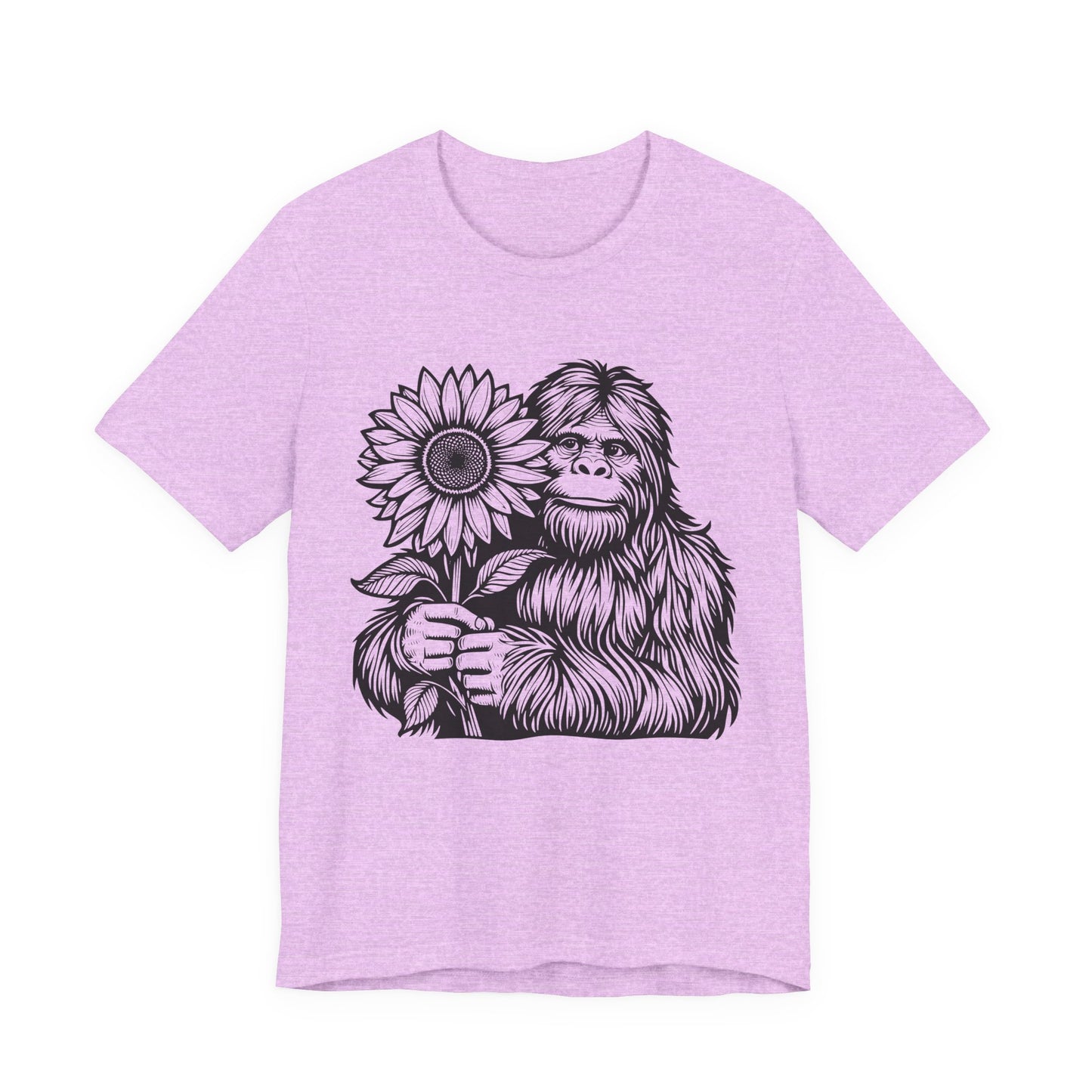 Sasquatch Holding Sunflower T-Shirt — Cute Bigfoot Floral Tee