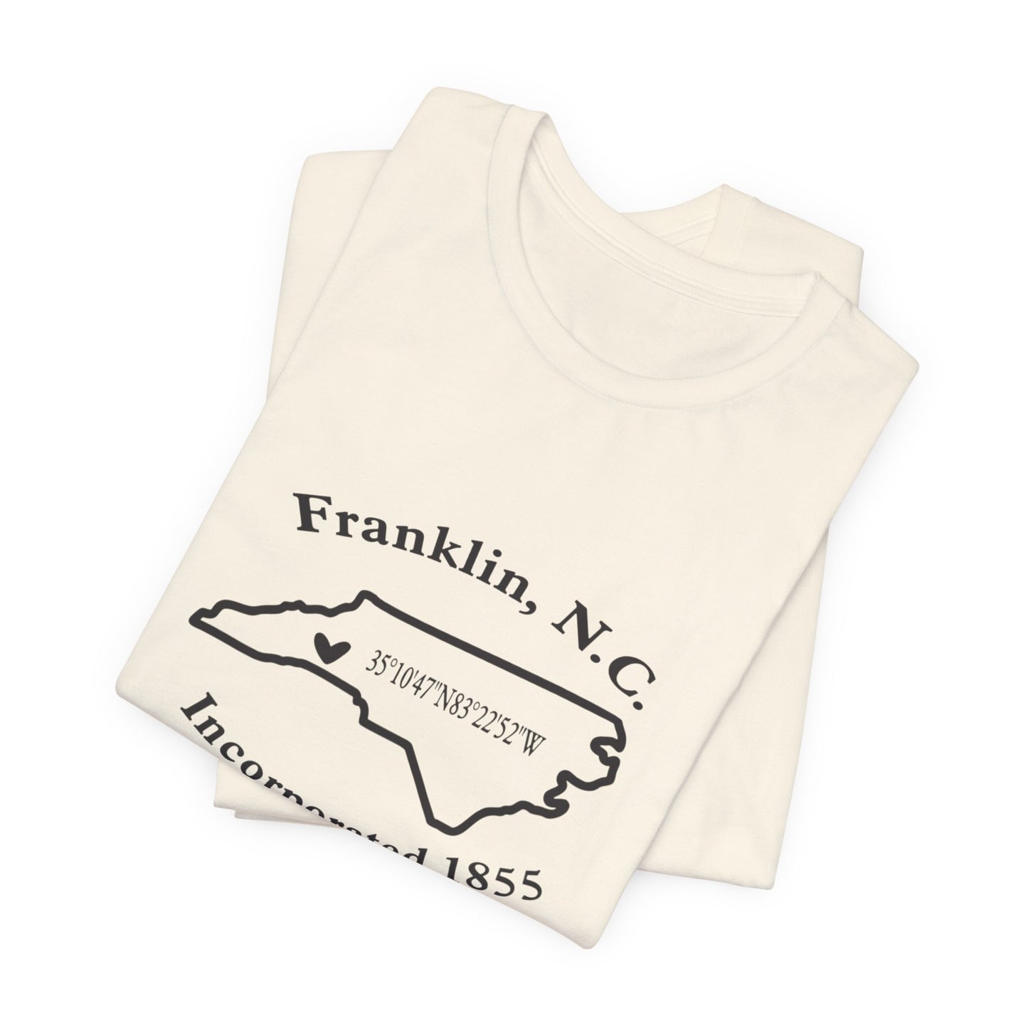 Franklin, NC Map T-Shirt — 'Incorporated 1855' North Carolina Souvenir Tee