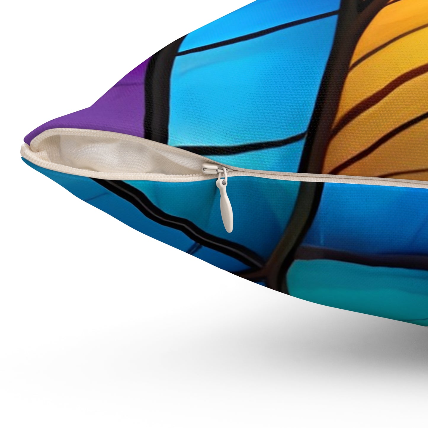 Vibrant Stained Glass Leaf Square Pillow — Colorful Abstract Decorative Cushion