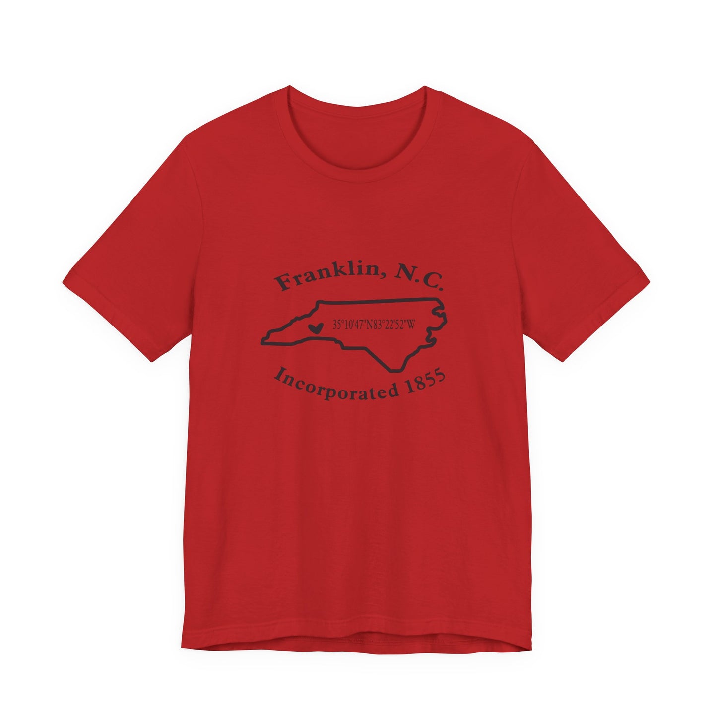 Franklin, NC Map T-Shirt — 'Incorporated 1855' North Carolina Souvenir Tee