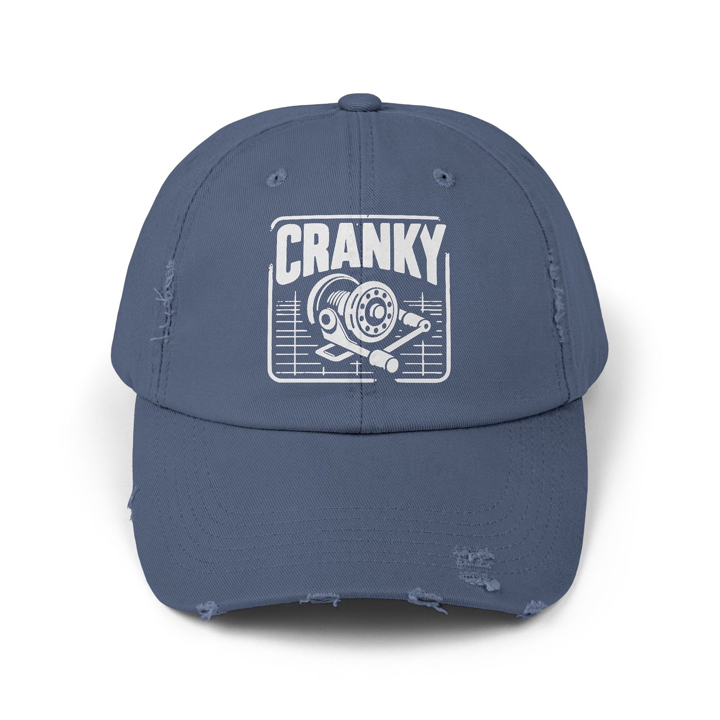Cranky Vintage Distressed Cap — Retro Cartoon Heartbeat Graphic Hat