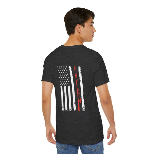 Flag with Fishing Rod Unisex Short Sleeve Tee