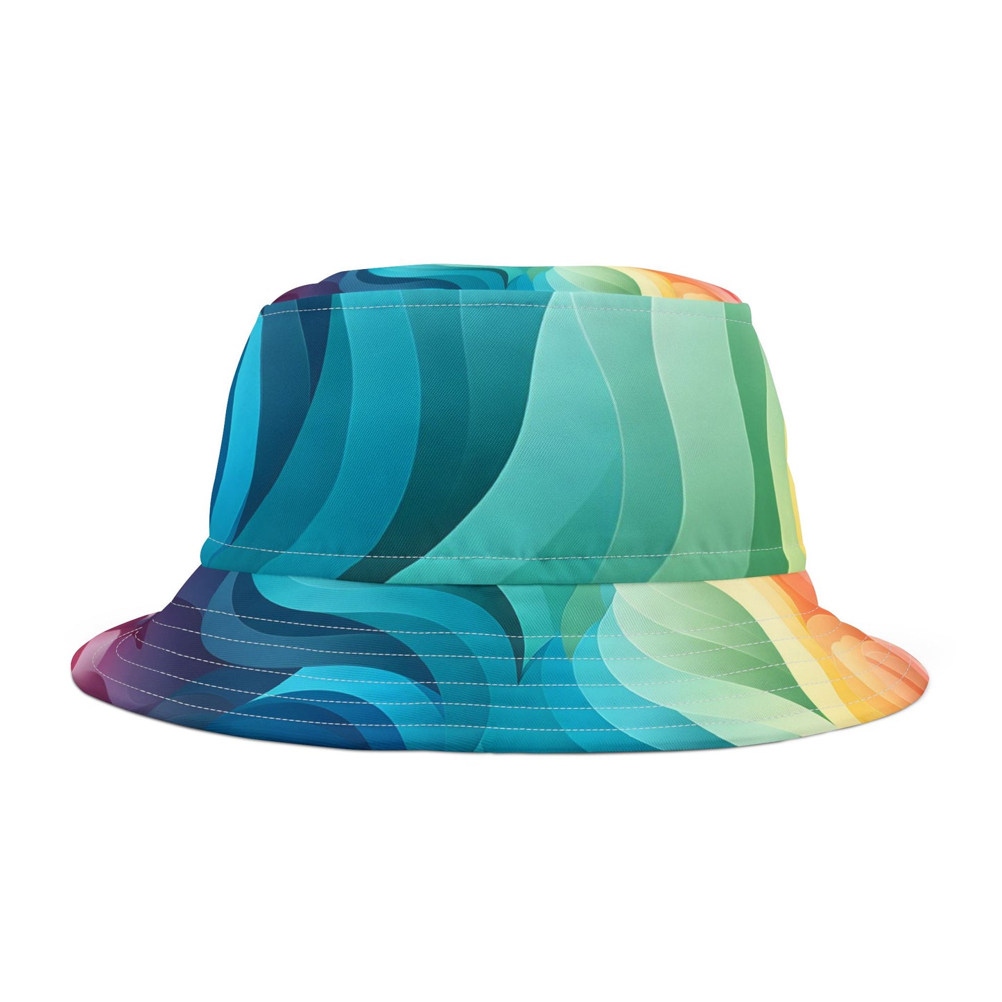 Colorful Wave Bucket Hat — Retro Rainbow Abstract Pattern