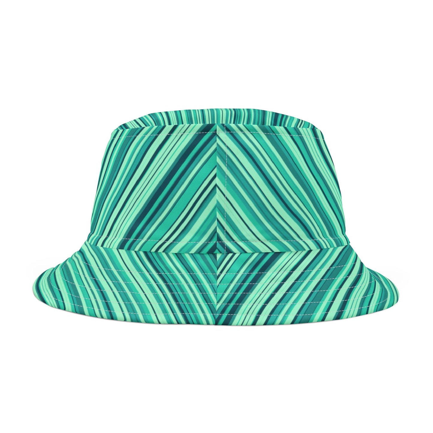 Turquoise Striped Bucket Hat - Retro Beach Sun Hat, Teal Green Waves AOP