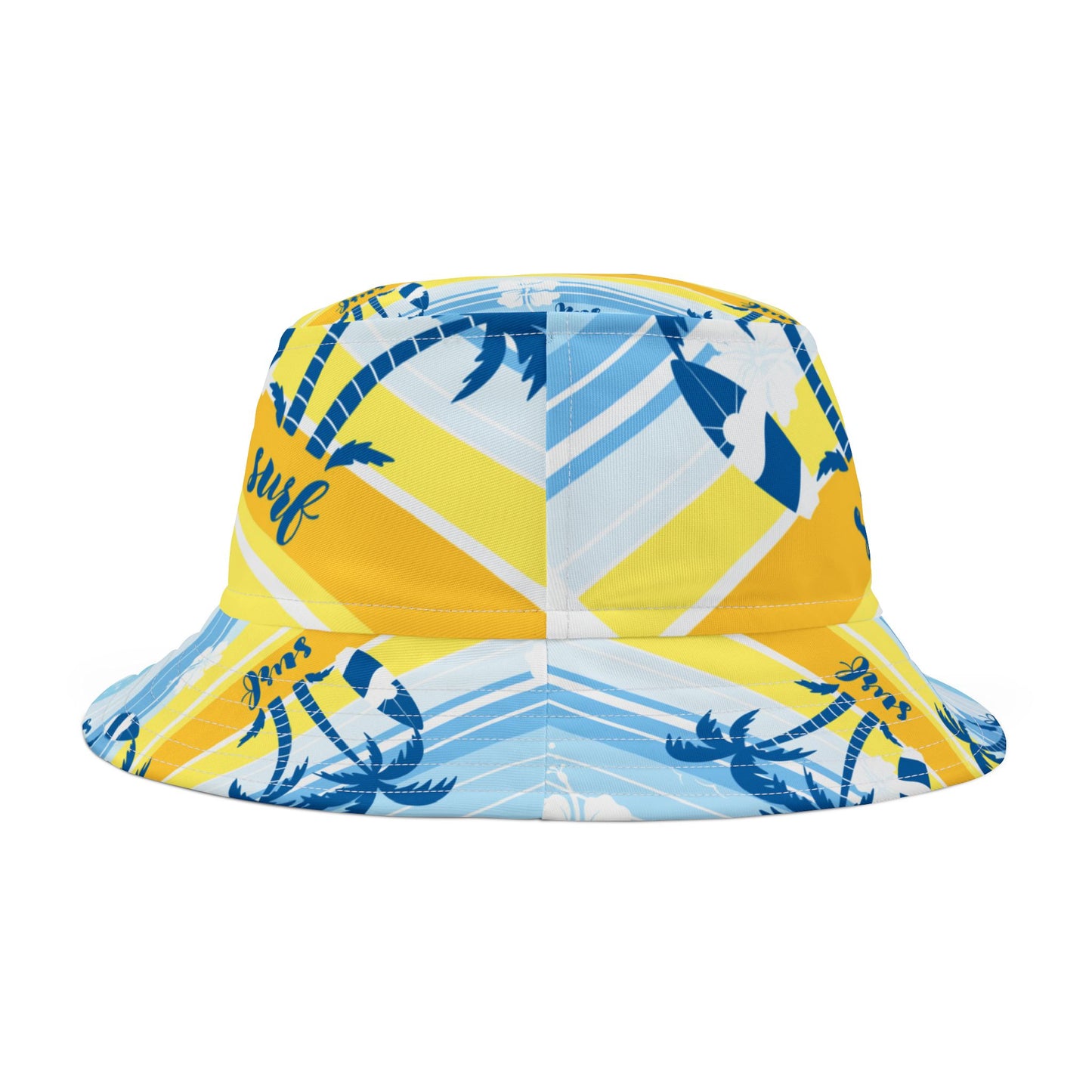 Tropical Surf Bucket Hat — Yellow Palm Beach Sun Beach Hat