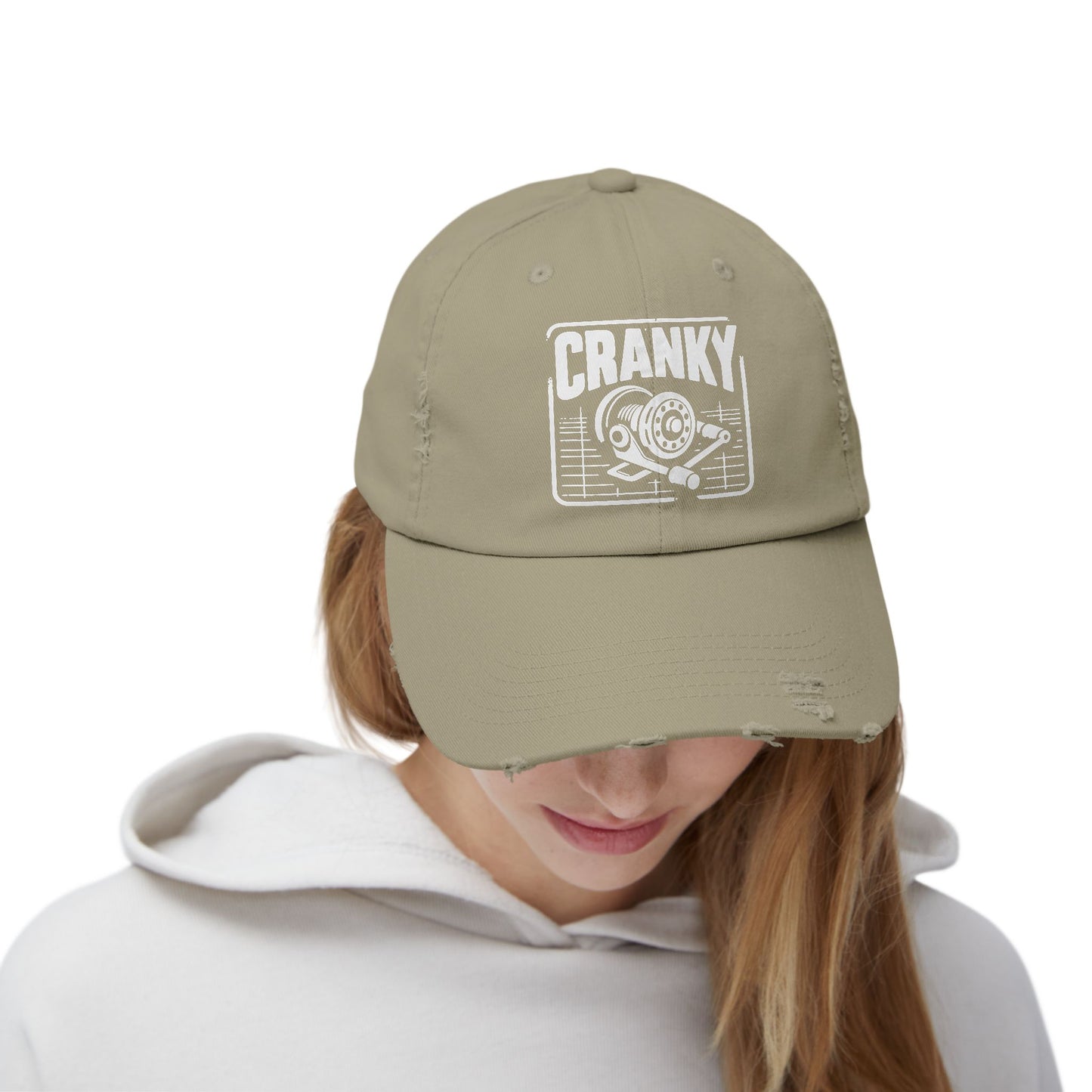 Cranky Vintage Distressed Cap — Retro Cartoon Heartbeat Graphic Hat