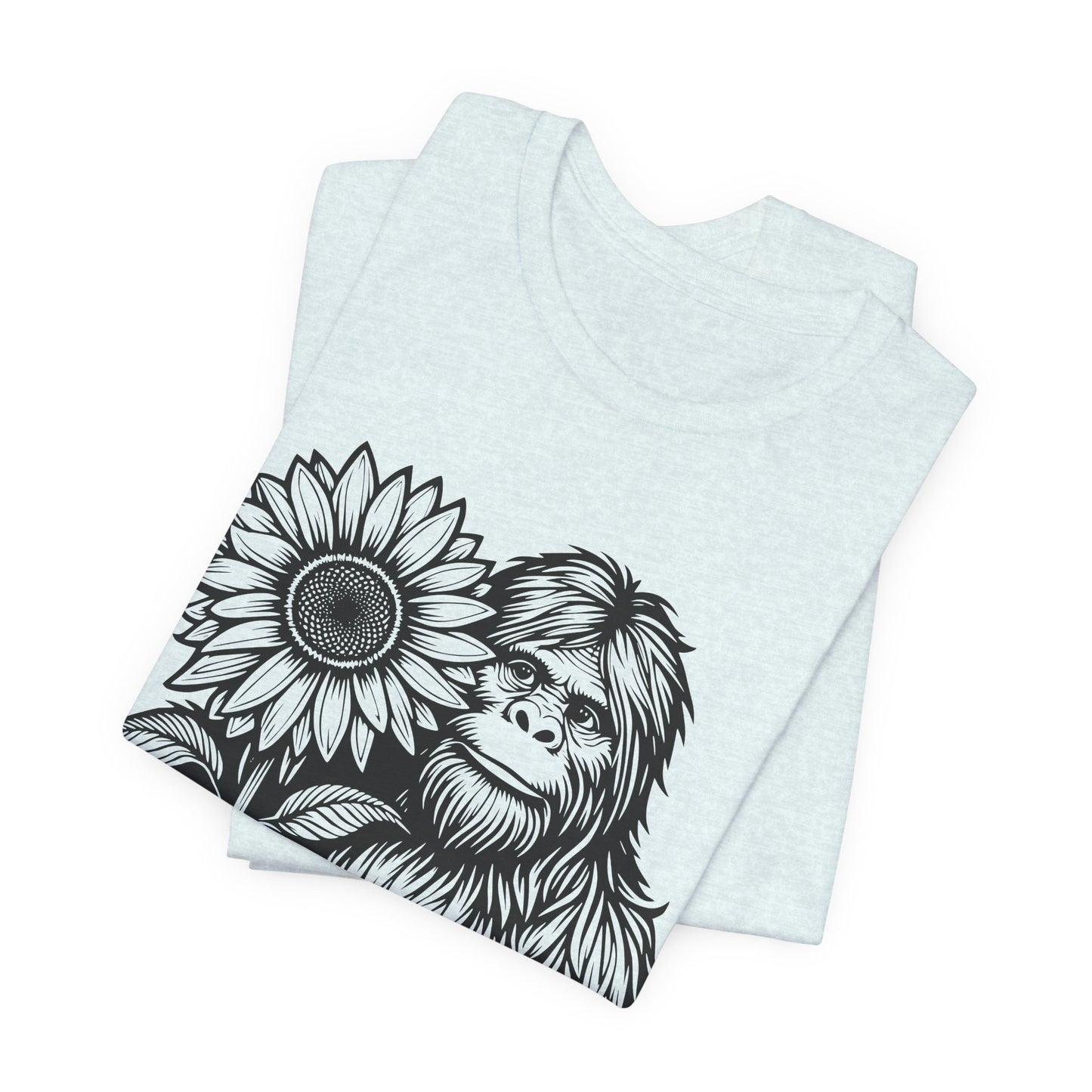 Sasquatch Holding Sunflower T-Shirt — Cute Bigfoot Floral Tee
