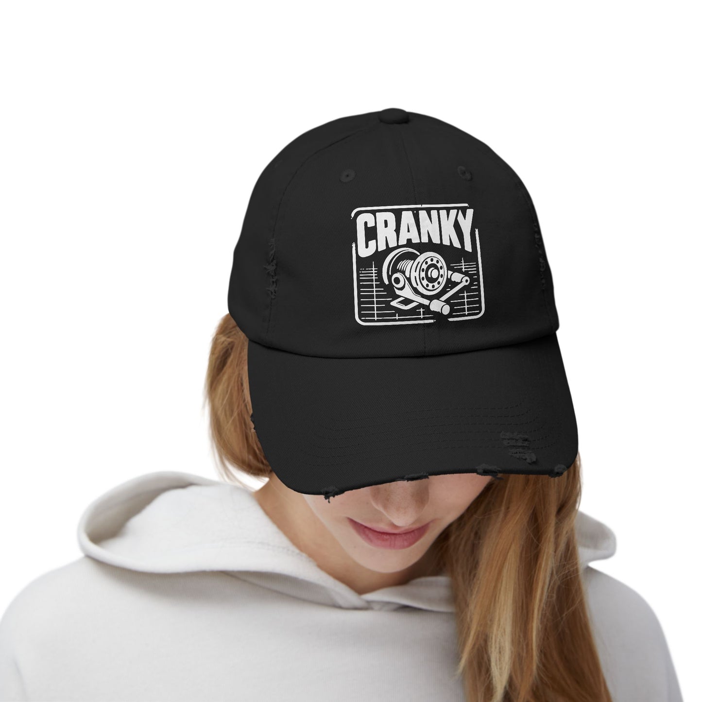 Cranky Vintage Distressed Cap — Retro Cartoon Heartbeat Graphic Hat