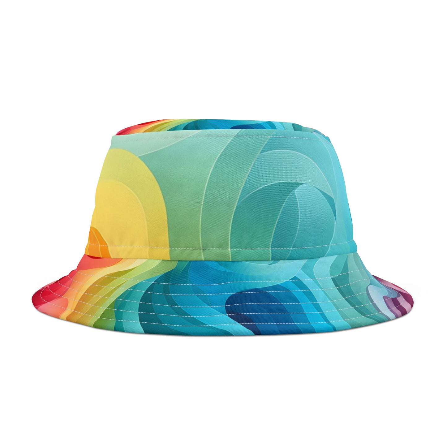 Colorful Wave Bucket Hat — Retro Rainbow Abstract Pattern