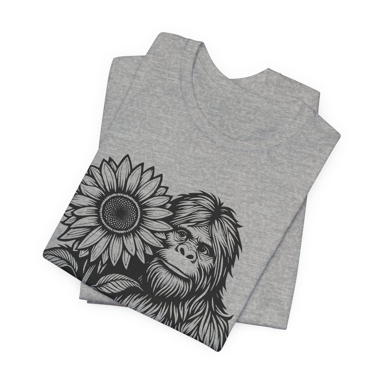 Sasquatch Holding Sunflower T-Shirt — Cute Bigfoot Floral Tee