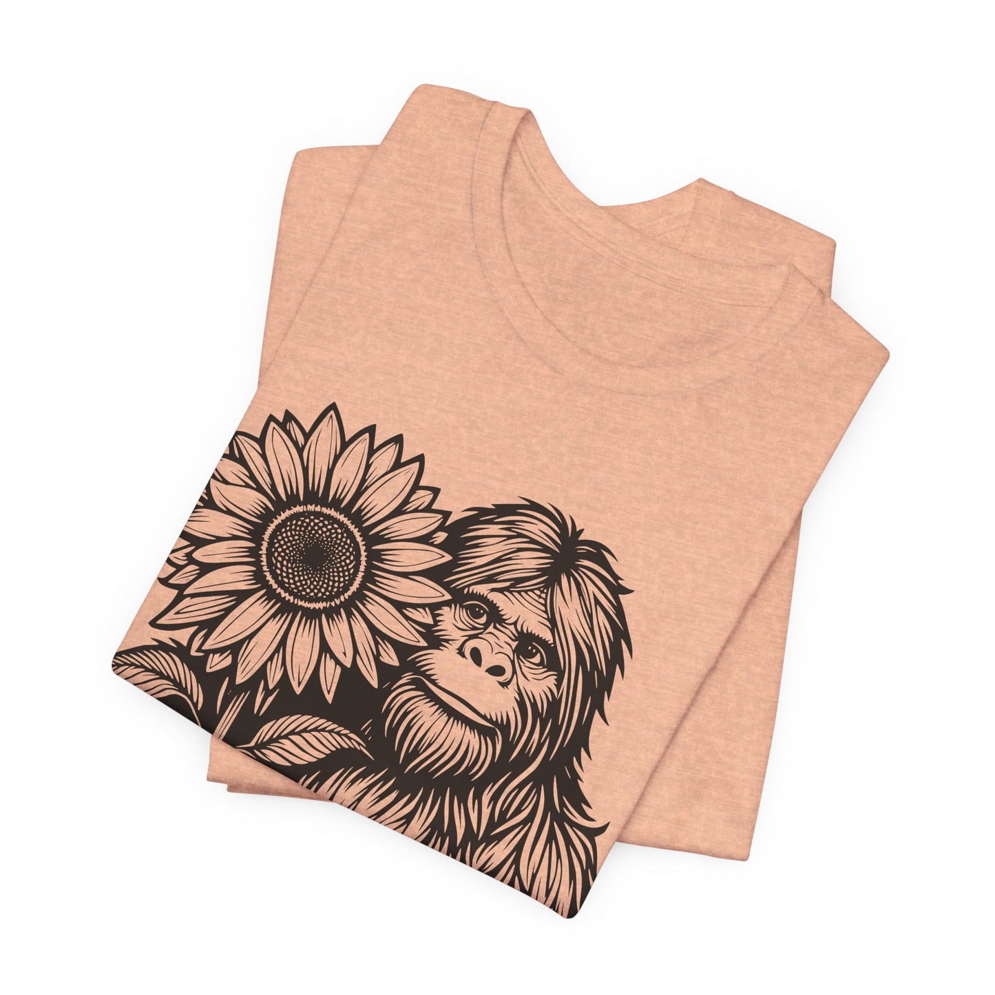 Sasquatch Holding Sunflower T-Shirt — Cute Bigfoot Floral Tee
