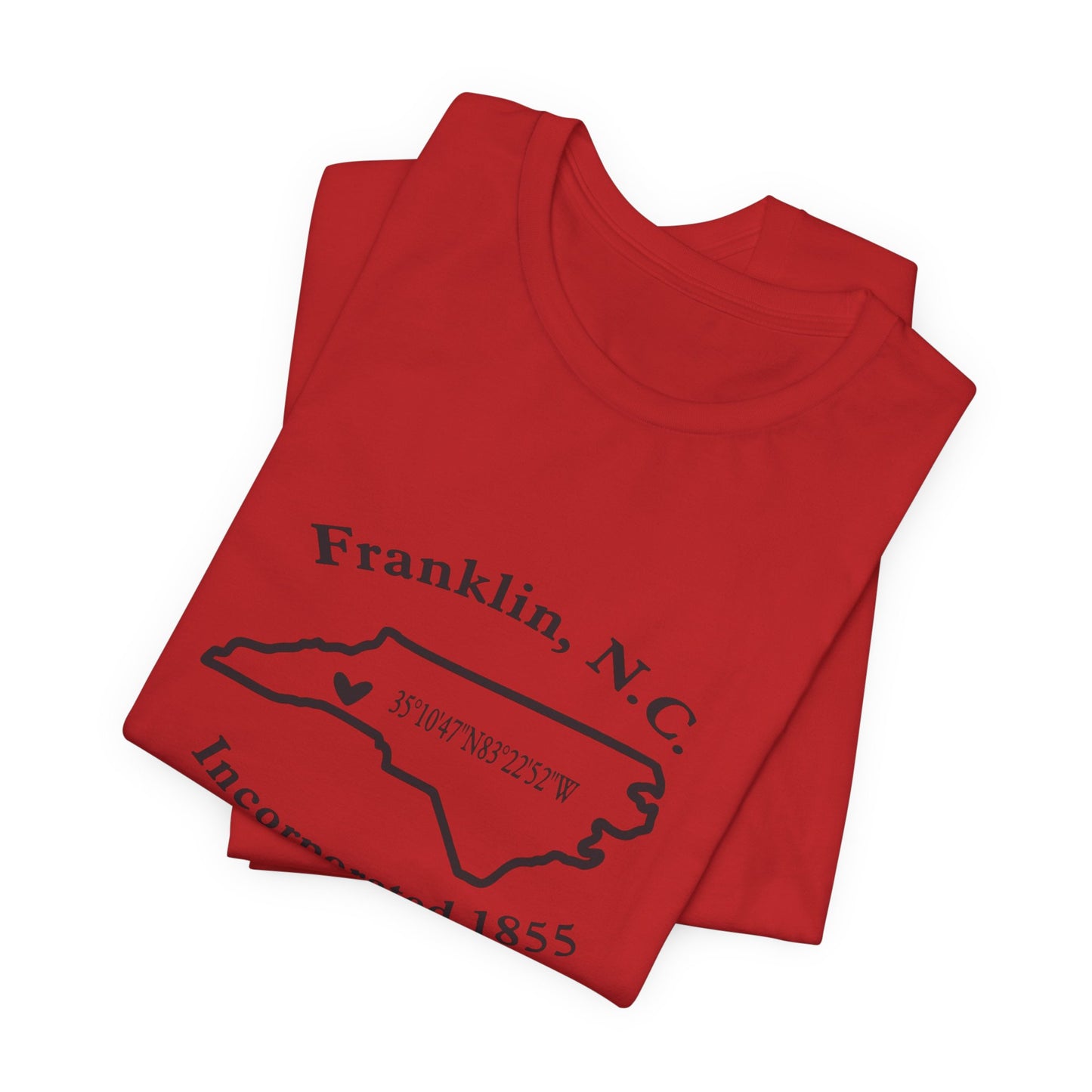 Franklin, NC Map T-Shirt — 'Incorporated 1855' North Carolina Souvenir Tee