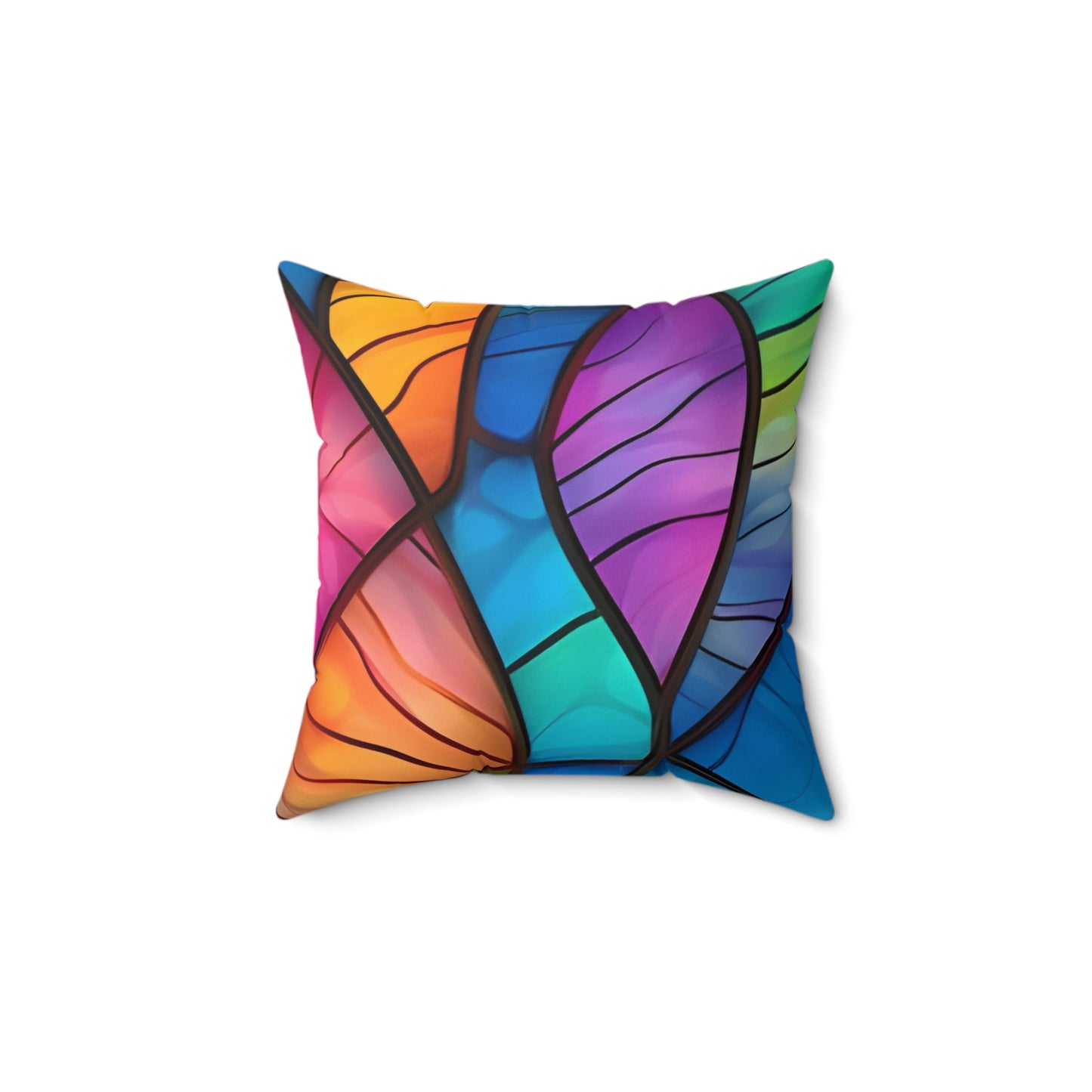 Vibrant Stained Glass Leaf Square Pillow — Colorful Abstract Decorative Cushion