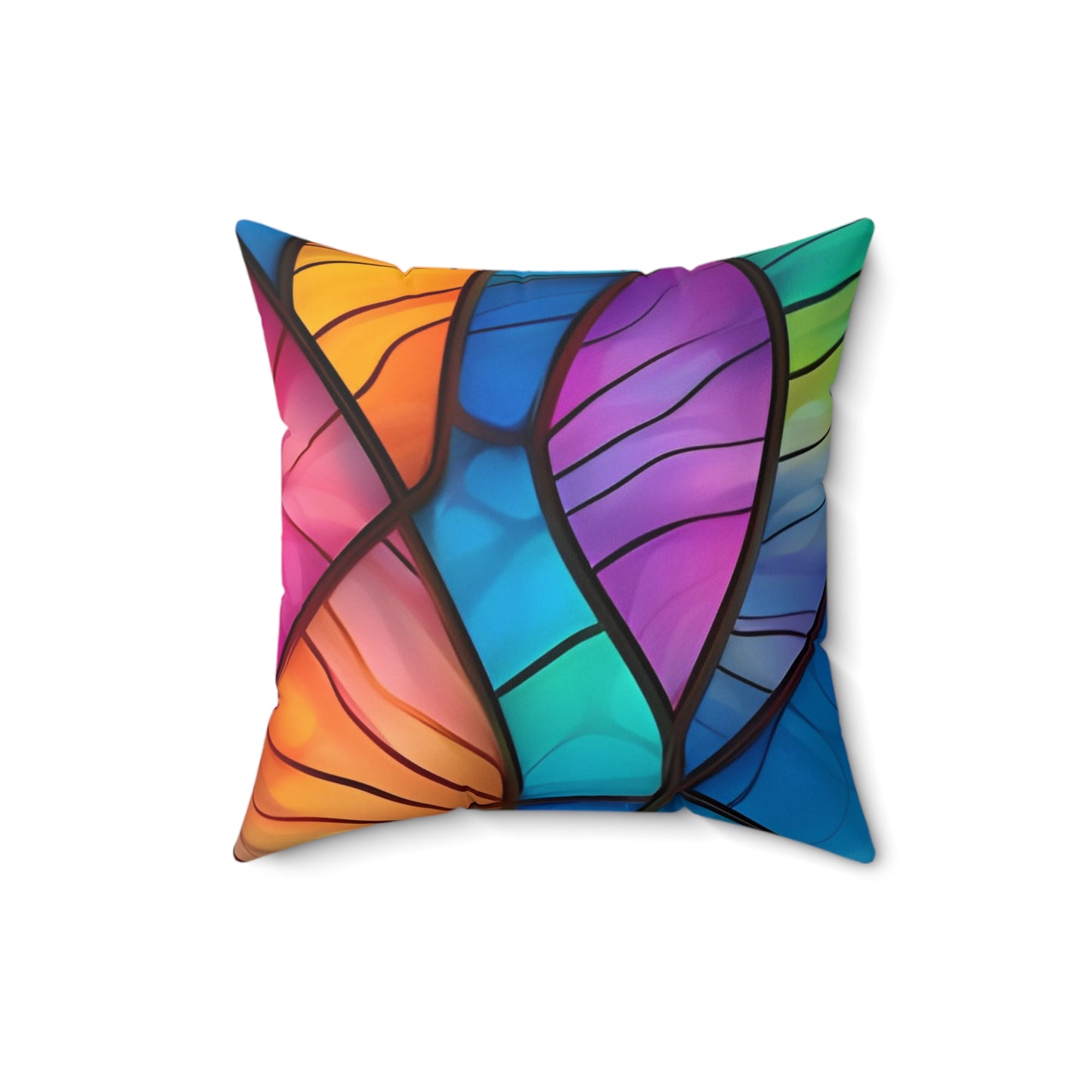 Vibrant Stained Glass Leaf Square Pillow — Colorful Abstract Decorative Cushion
