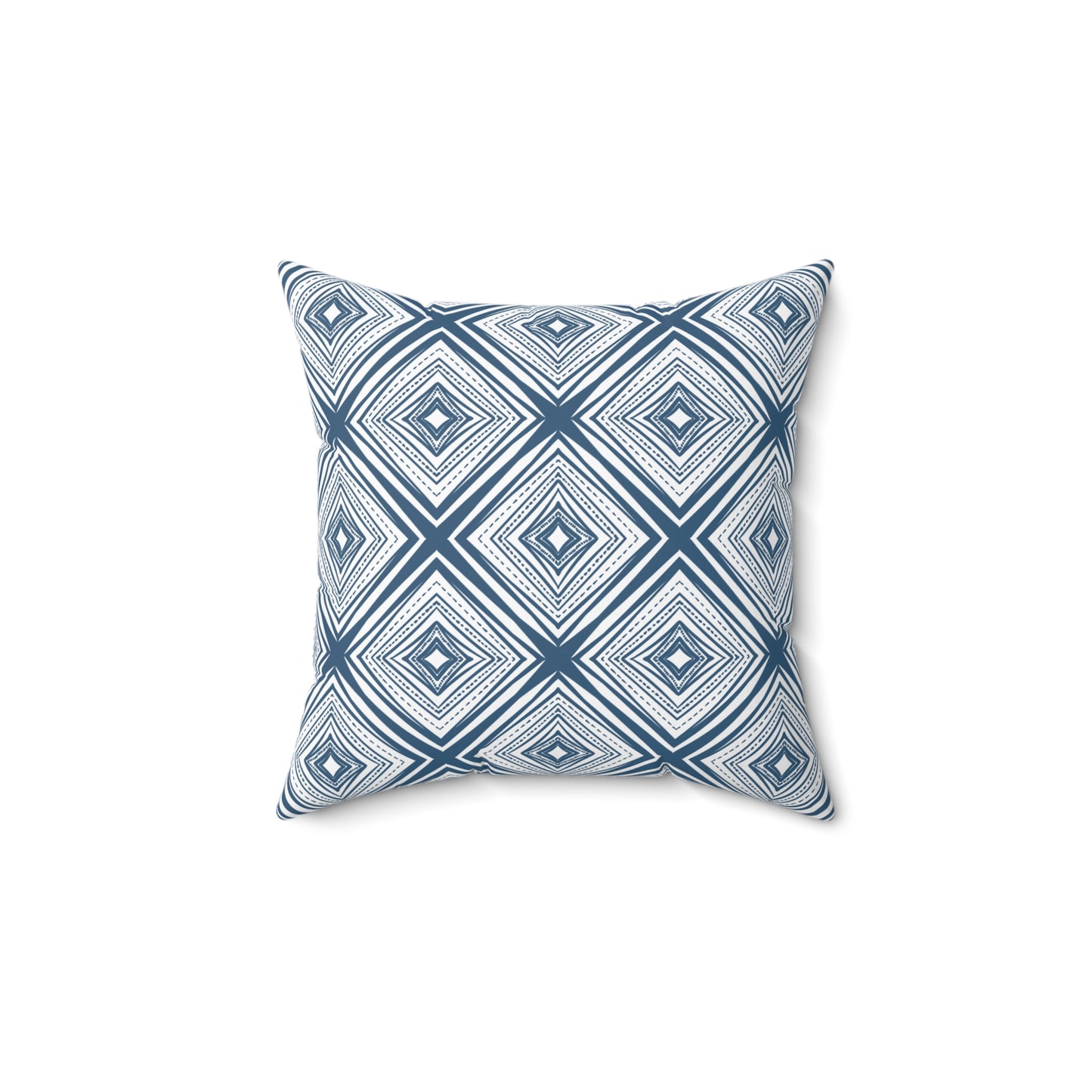 Blue Geometric Diamond Throw Pillow — Modern Indigo Pattern Square Pillow