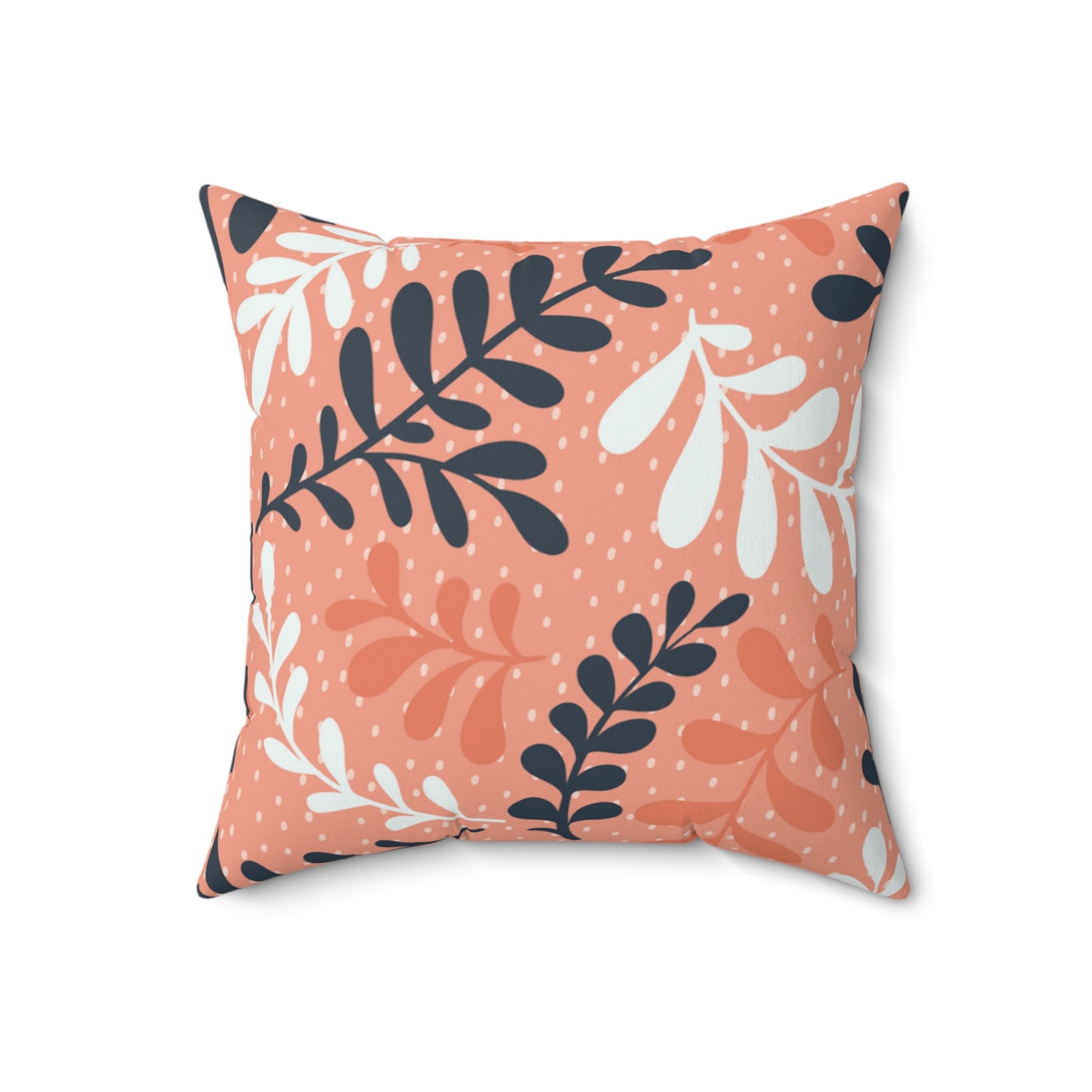 Coral Botanical Throw Pillow - Leaf Pattern Spun Polyester Square Pillow