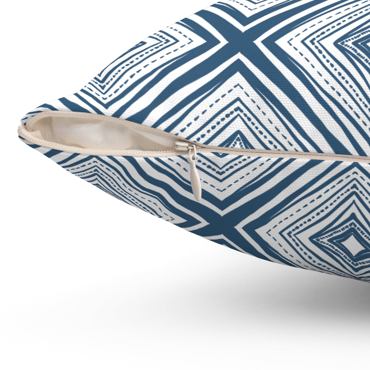 Blue Geometric Diamond Throw Pillow — Modern Indigo Pattern Square Pillow