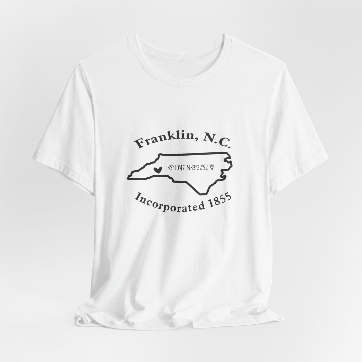Franklin, NC Map T-Shirt — 'Incorporated 1855' North Carolina Souvenir Tee