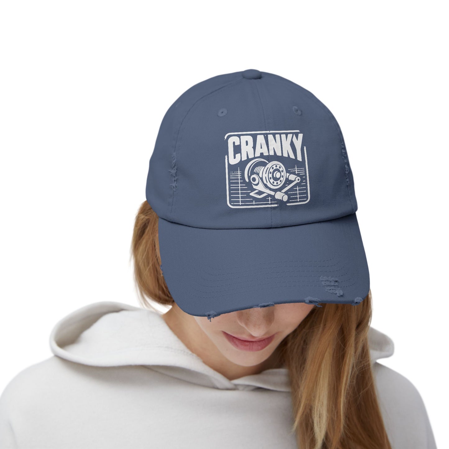 Cranky Vintage Distressed Cap — Retro Cartoon Heartbeat Graphic Hat