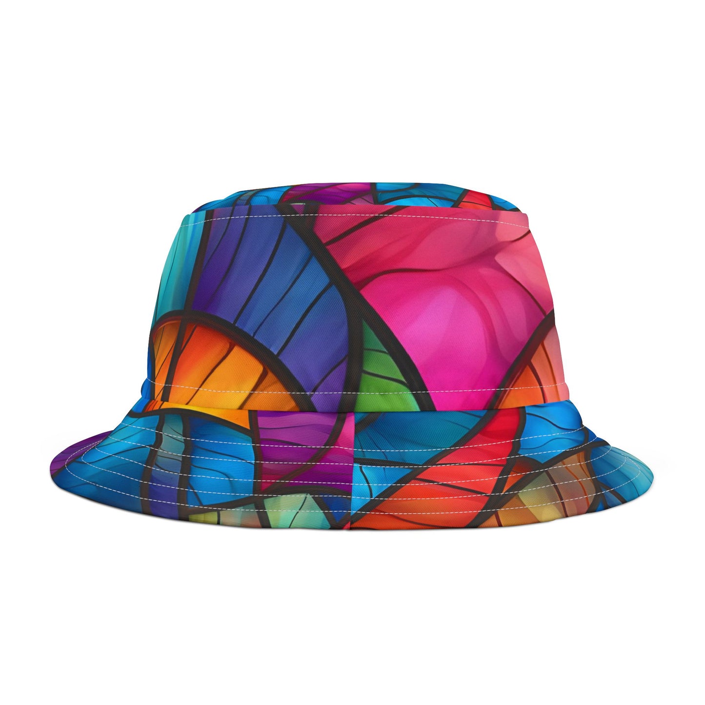Colorful Stained Glass Pattern Bucket Hat — Vibrant Abstract Summer Sun Hat