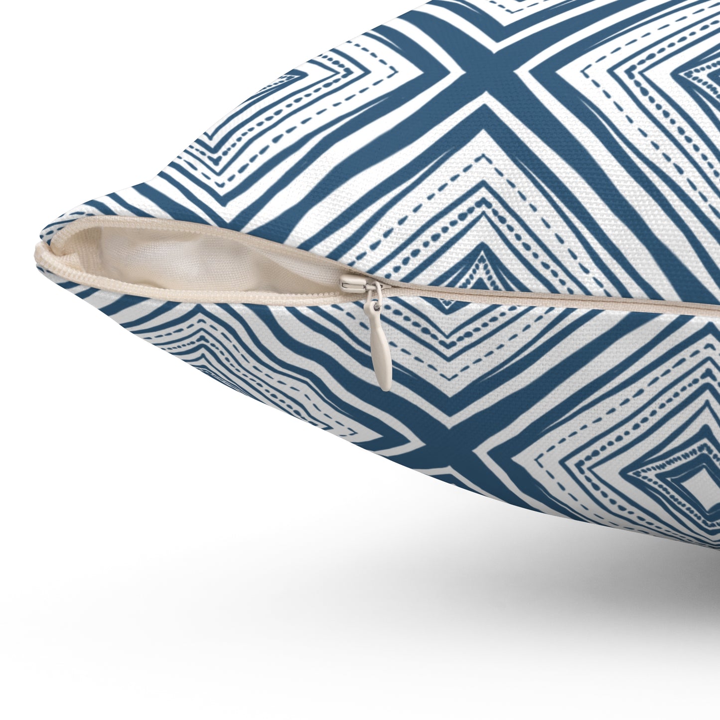 Blue Geometric Diamond Throw Pillow — Modern Indigo Pattern Square Pillow