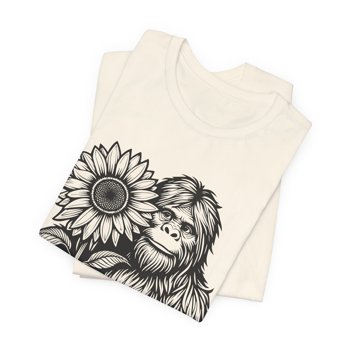 Sasquatch Holding Sunflower T-Shirt — Cute Bigfoot Floral Tee