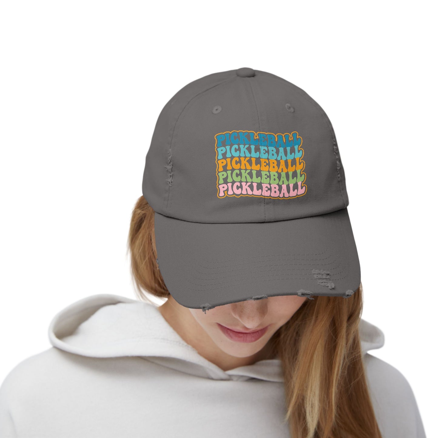 Retro "Pickleball" Distressed Cap — Vintage Rainbow Sport Hat