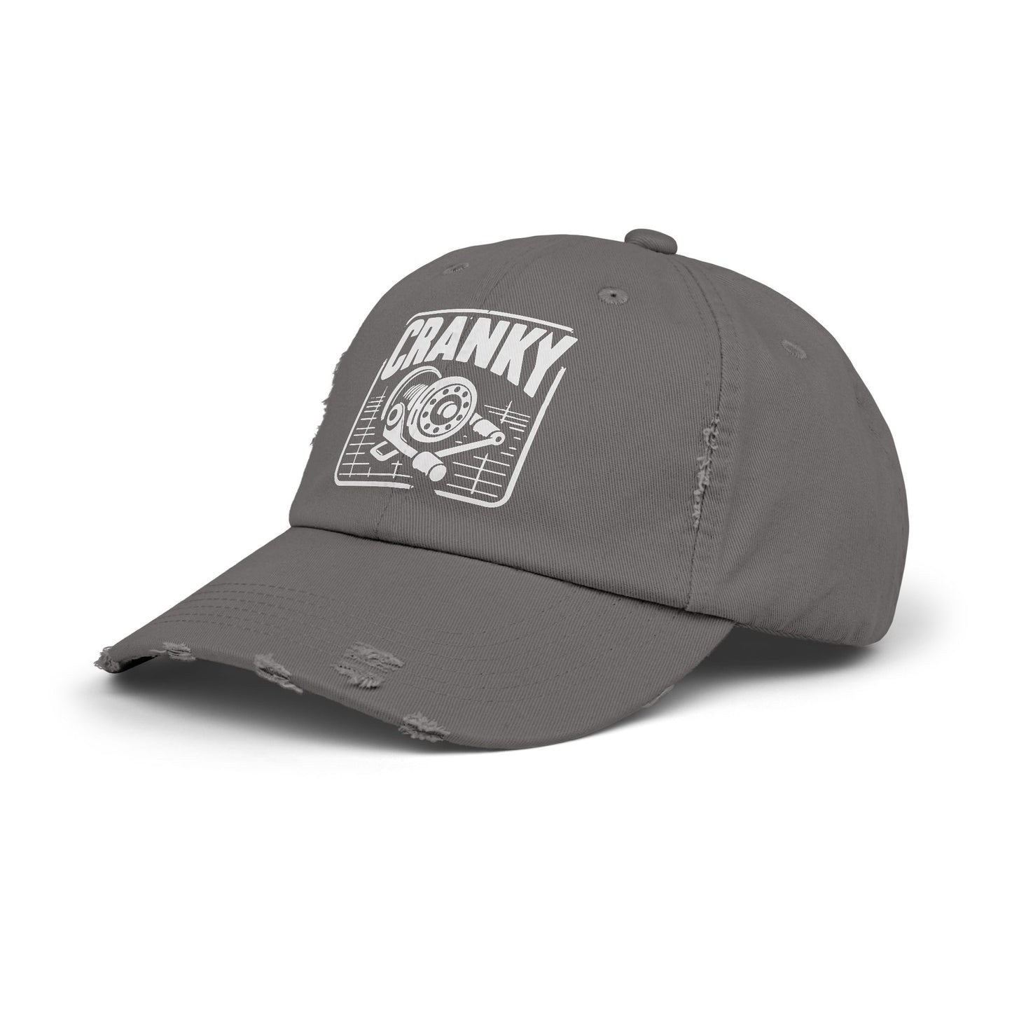 Cranky Vintage Distressed Cap — Retro Cartoon Heartbeat Graphic Hat