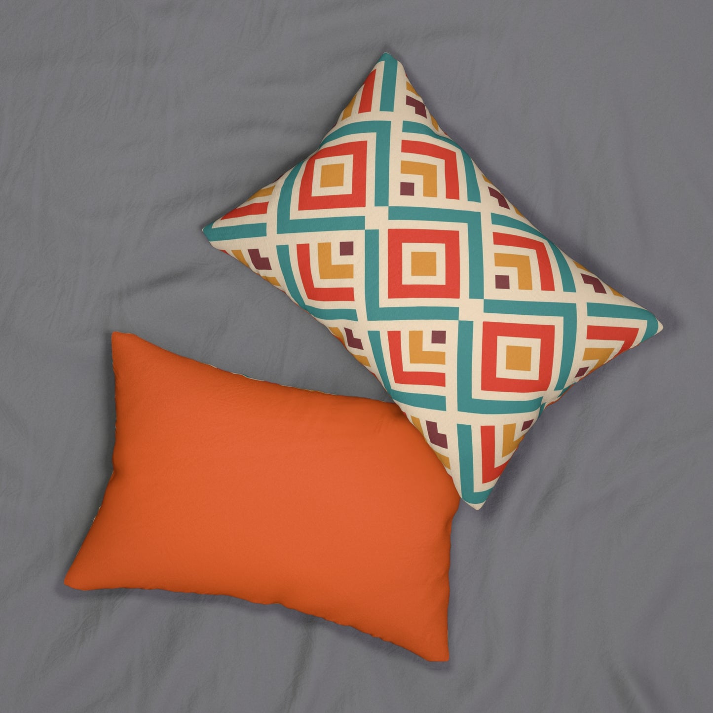 Geometric Diamond Lumbar Pillow — Mid-Century Retro Throw Cushion
