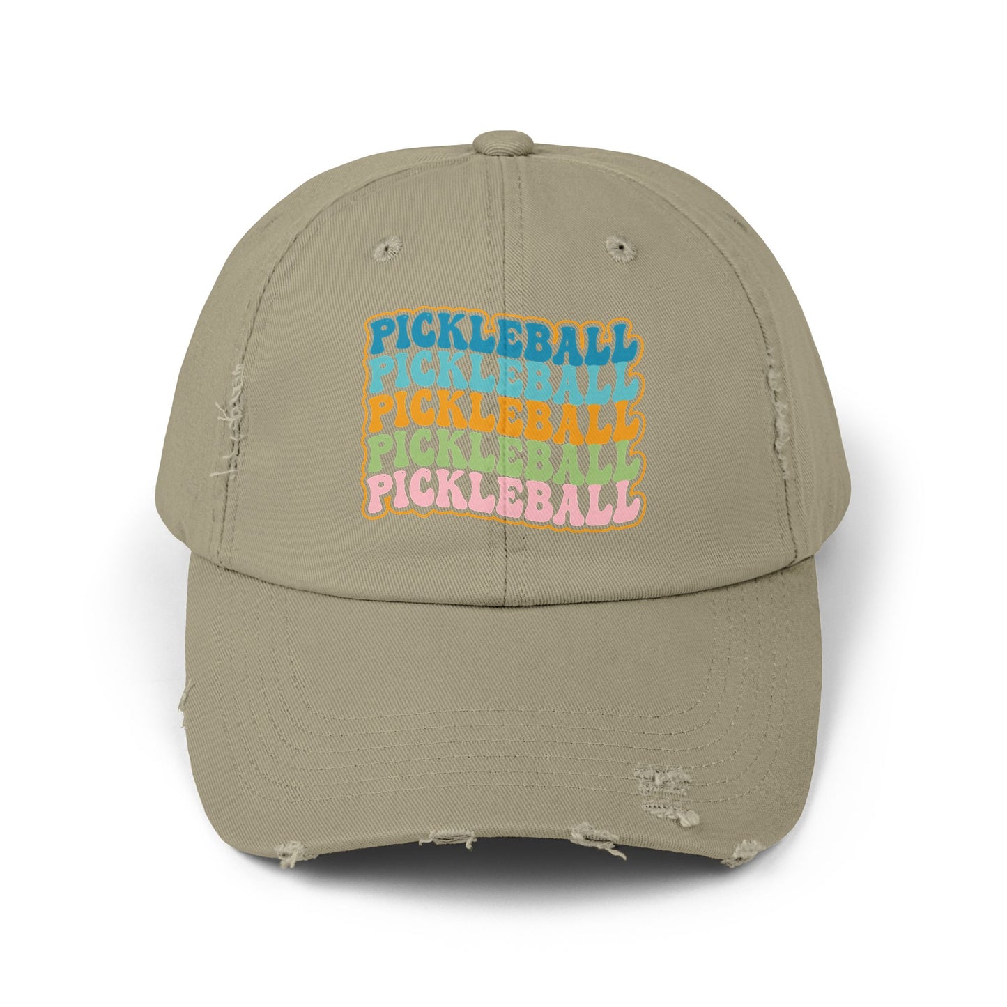 Retro "Pickleball" Distressed Cap — Vintage Rainbow Sport Hat