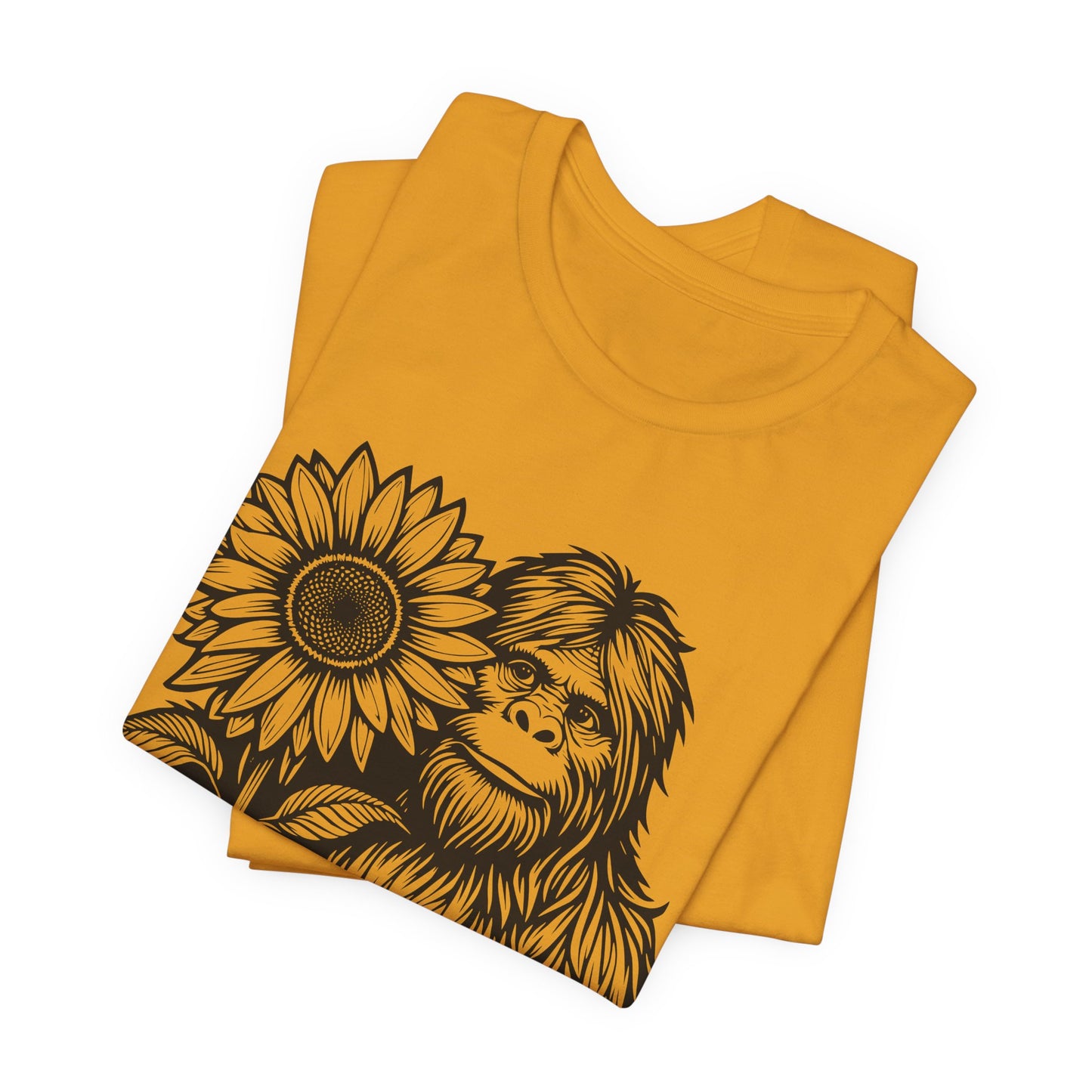 Sasquatch Holding Sunflower T-Shirt — Cute Bigfoot Floral Tee