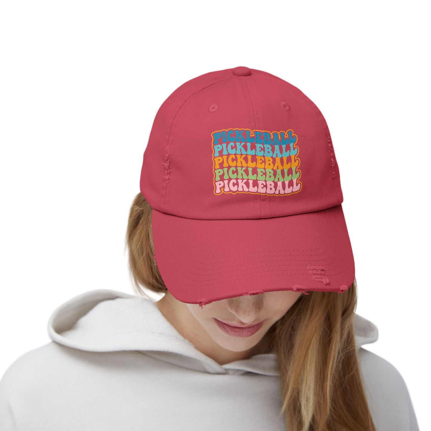 Retro "Pickleball" Distressed Cap — Vintage Rainbow Sport Hat