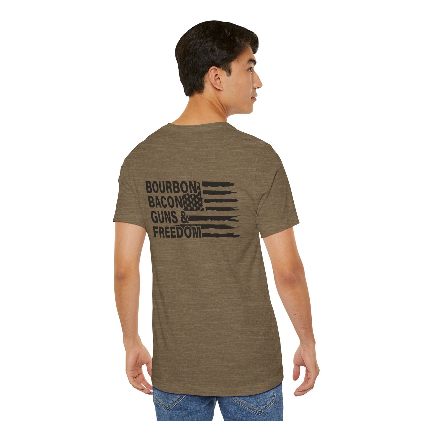 Boubon, Bacon, Guns & Freedom Unisex hort Sleeve Tee