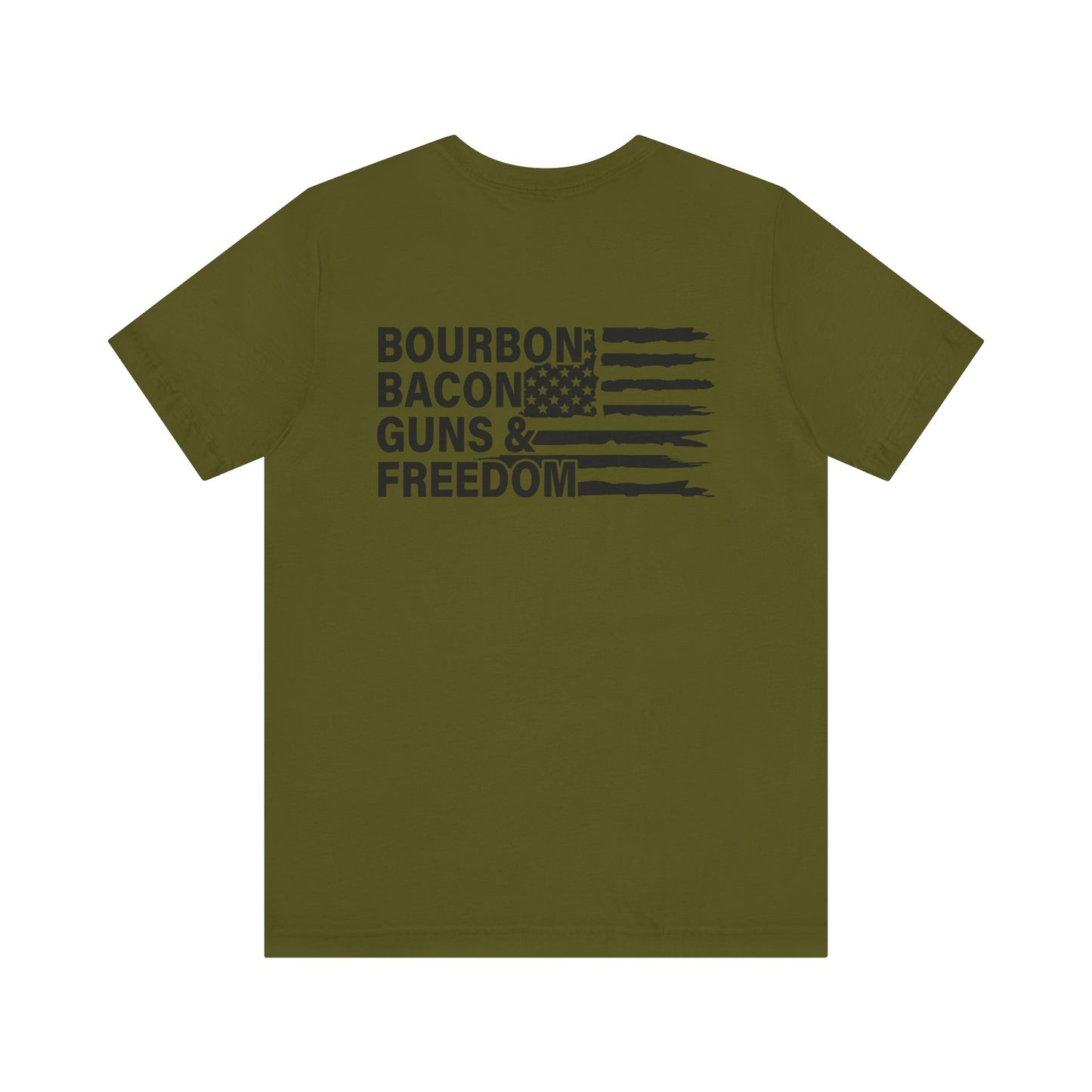 Boubon, Bacon, Guns & Freedom Unisex hort Sleeve Tee
