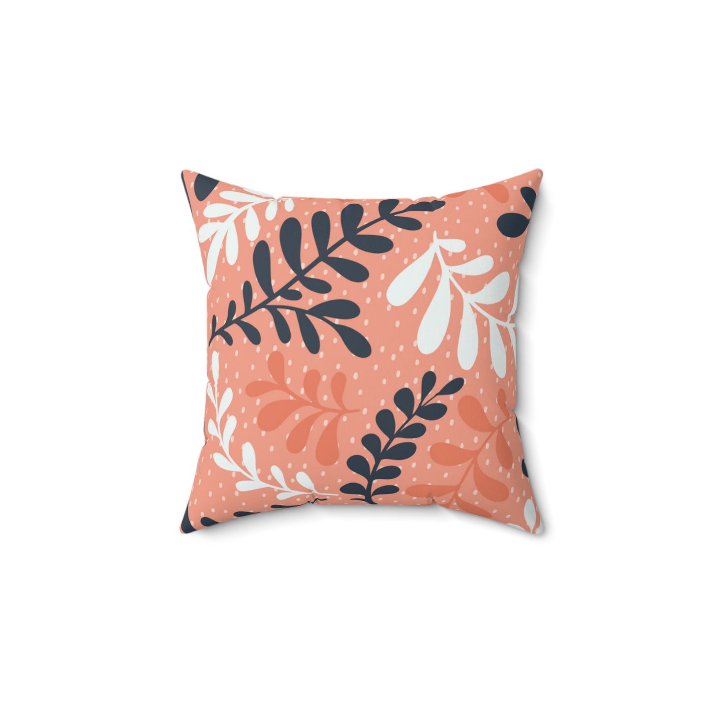 Coral Botanical Throw Pillow - Leaf Pattern Spun Polyester Square Pillow